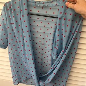 Zara Blue/Red Polkadot Scoop Neck Top